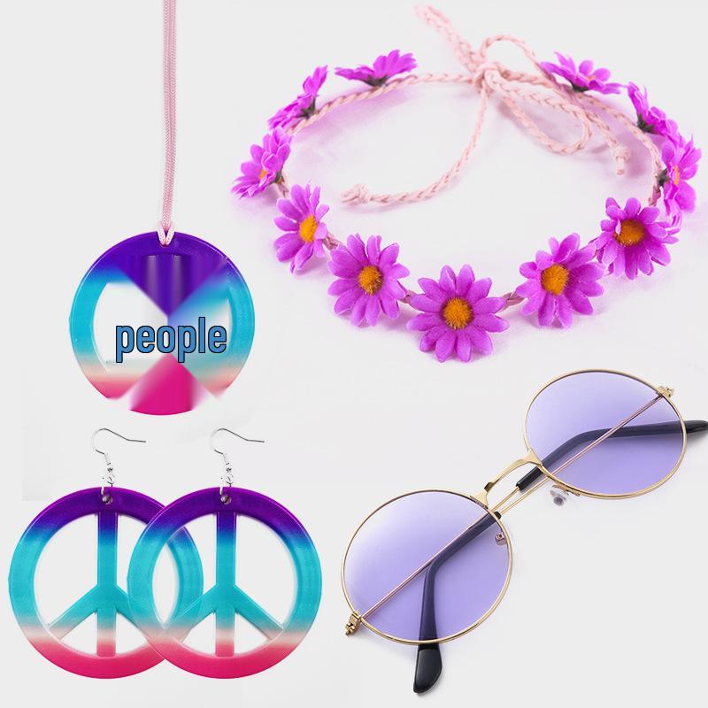 Halloween Cosplay Hippie Peace Symbol Jewelry Set: Colorful Earrings & Necklace