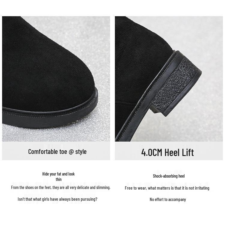 2025 Autumn Women's Black Over-the-Knee Knight Boots with Thick Soles and Elastic Detail