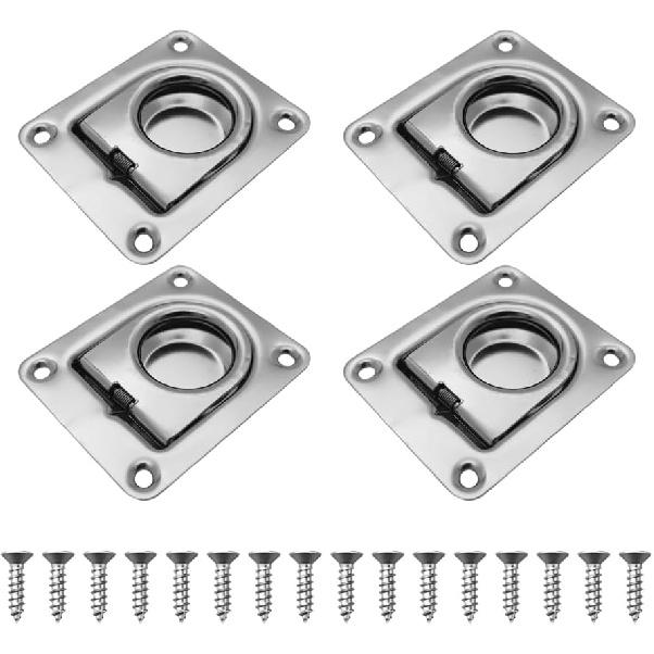 DONGKER Recessed Tie Down D-Rings Anchors,4 PCS Stainless Steel Flush Mount D-Rings with 16 Screws for Boats Trailers Trucks