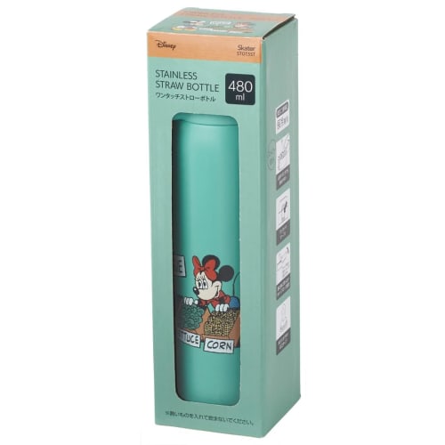 Skater Straw Mug Bottle 480ml Cold Storage Stainless Steel Water Bottle Disney Mickey Mouse Green World One Touch Open STOT5ST-A