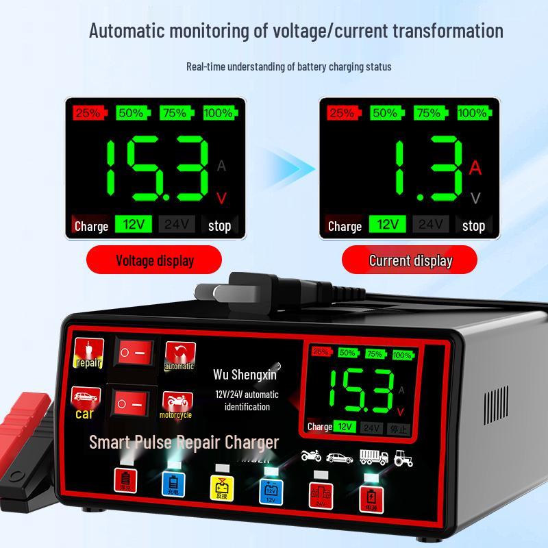 Universal 12V/24V Pulse Repair LCD Car & Motorcycle Battery Charger