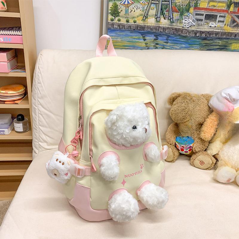 Trendy Teenager Girl Cute Bear Schoolbag High Value Junior High School Student Pupil Backpack Waterproof Nylon Book Bag Children Holiday Surprise Gift