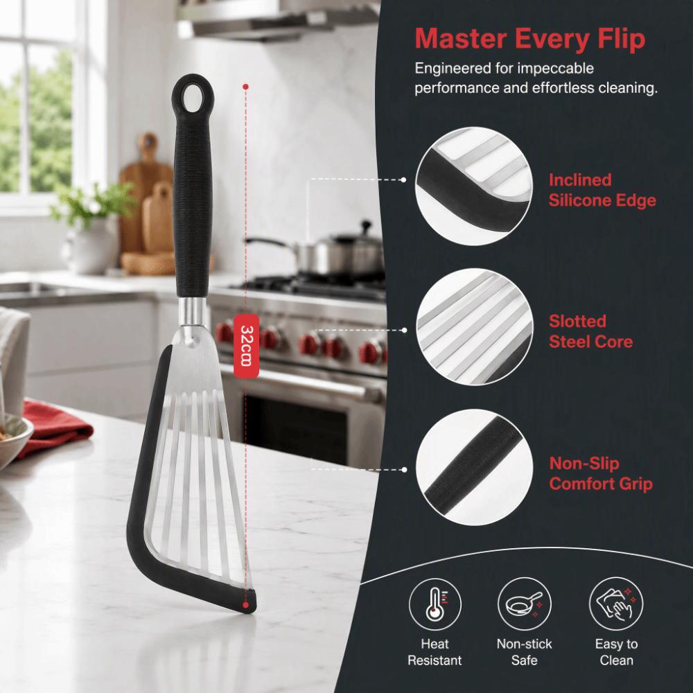 Black Grey Slotted Spatula Stainless Steel Silicone Nonstick Spatula Nonstick Cookware
