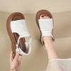 Fashion 2025Women'S Leather Upper Plus Size Sandals Open Toe Roman Thick Sole Flat Sandals Hollow Breathable Comfort