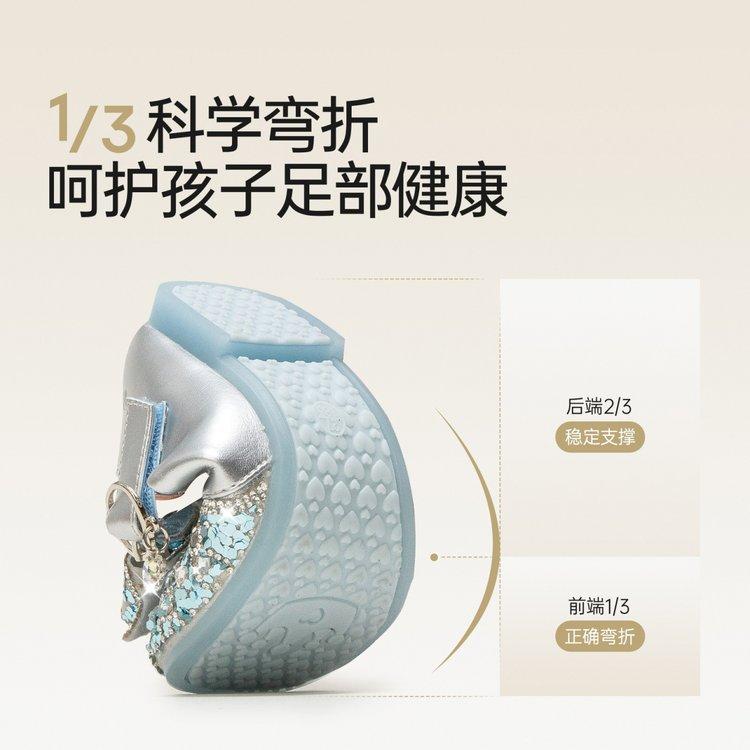 Girls Crystal Shoes Children's Princess Shoes 2025 Spring and Summer New Elsa Leather Shoes Breathable Rhinestone Blue Performance Shoes