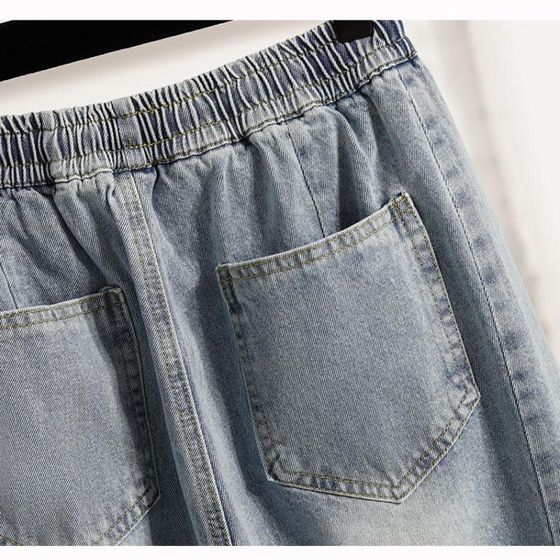 Dimanaf Plus Size 2025 Women Jeans Shorts Pants Summer Loose Basic High Waist Casual Pants Elastic Waist