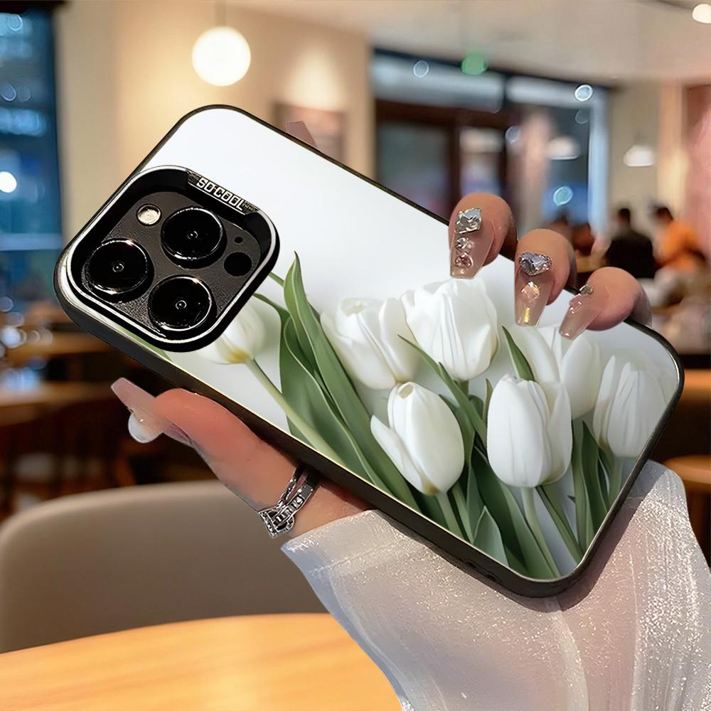 White Tulip Bouquet Phone Case Suitable for iPhone 17 16 15 14 13 12 11 Pro/Max/Plus Anti Drop and Shockproof Back Cover