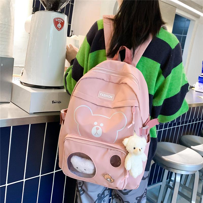 School bag new primary school students candy color student school bag cartoon bear cute college backpack women's casual backpack