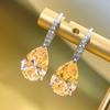 Huitan Pear Pink/Yellow Cubic Zirconia Drop Earrings for Women Silver Color Luxury Wedding Engagement Female Earrings Jewelry
