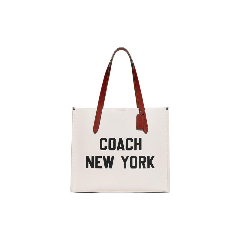 Coach 41 Magnetischer Schnappverschluss Genarbtes Leder und Gewachste Leinwand Schulter-Tote-Bag Große Herren-Tote-Bag Weiß CH765-CAH
