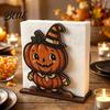 Decorative Napkin Stand Pumpkin Indoor Holder Black Cute Halloween Wooden Cat Mummy Holiday Dining Accessory Desktop Organizer for Party