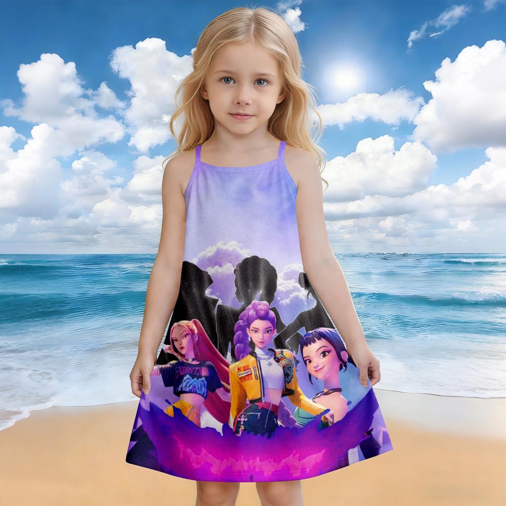 Sommerkleid für Kinder mit Rundhalsausschnitt und Cartoon-Print