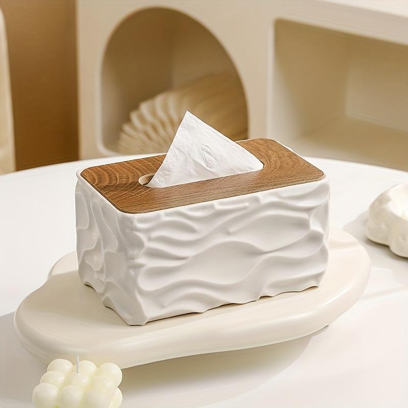 Tissue Box with Wood Grain Lid Storage Container Facial Tissues Napkins Paper Towel Holder for Home  Bedroom Office Storage Gift