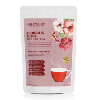 ABOTANIX HIBISCUS ROSE Tea 75g, Premium Tea with Hibiscus, Lemongrass, Rose Petals, Rosemary, Fennel, Helps In Skin Glow, Promotes Heart He