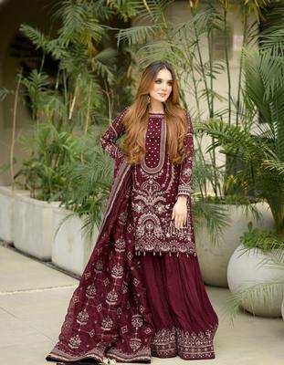 Traje Sharara Salwar para mujer, color granate, de diseñador indio y pakistaní, estilo Bollywood, ideal para fiestas.