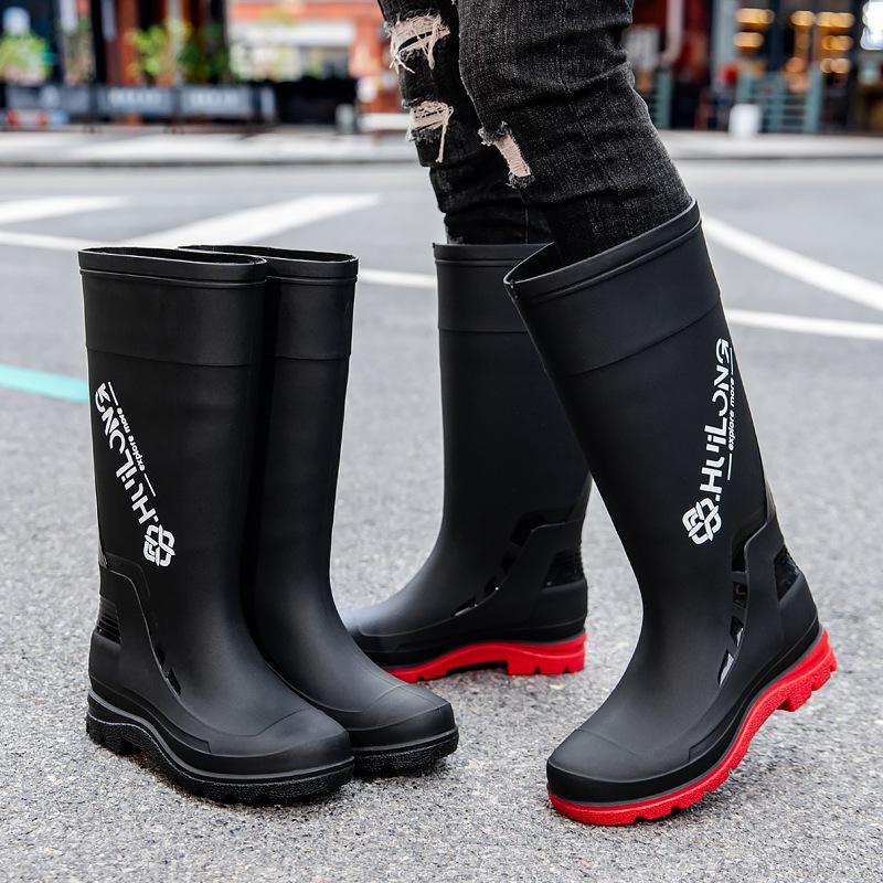 New Rain Shoes Men's Medium Tube Non-slip Waterproof Shoes Fashionable Outdoor Water Boots Warm High Tube Rain Boots Rubber Shoes Men