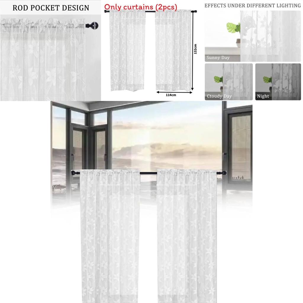 Polyester Lace Floral Window Curtain For Bedroom Kitchen Short Window Decor