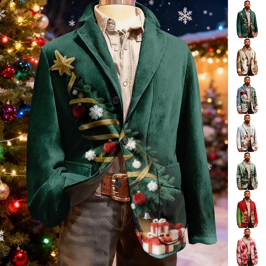 Herren Hässlicher Weihnachten Kord Warmtaschen Anzugjacke Strickjacke Herren Freizeitanzug