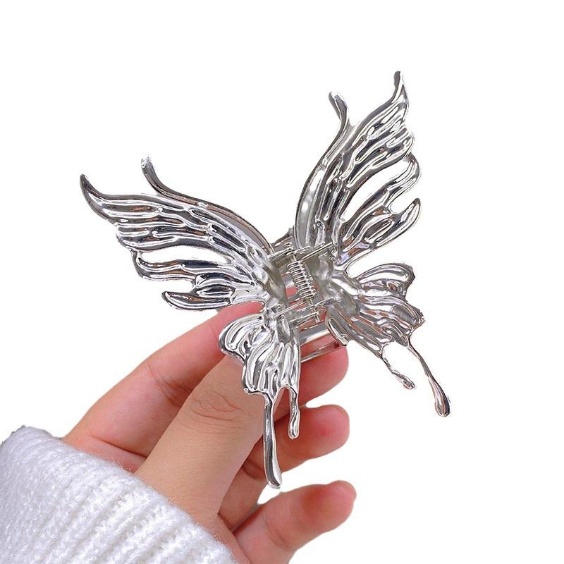 Silver Butterfly Claw Clip: Luxurious Metal Half-Up Hair Accessory