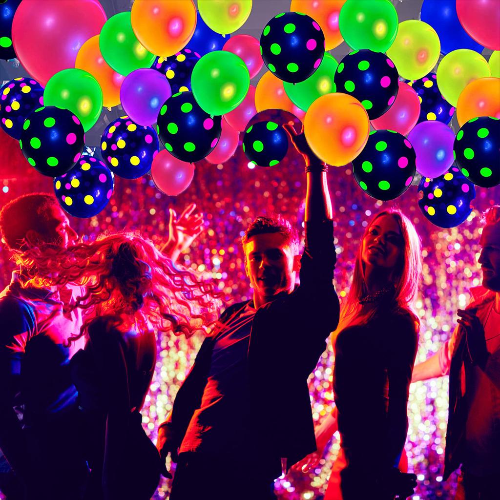 90 Palloncini Neon 12'' Palloncino Fluorescente UV Si Illumina al Buio Punti Luminosi Palloncino in Lattice Decorazioni per Feste di Compleanno Matrimonio