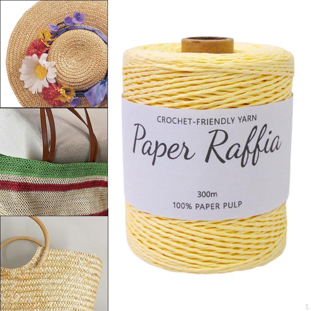 Cotton Raffia Yarn 328 Yards Lightweight Round String Soft for Crocheting Bags DIY Crafts Beach Hat