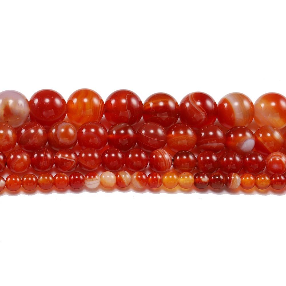 Red Beads Round Carnelian Natural Banded Agat Natural Stone Charm Beads For Jewelry Making DIY Bracelet Necklace 4 6 8 10 12 Mm