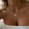 Gold Color Double Layered Long Tassel Chain Necklaces for Women Simple Metal Geometric Bead Choker Necklace Fashion Jewelry