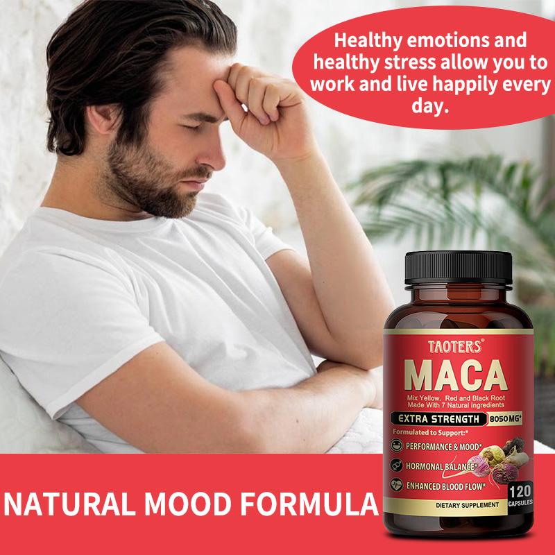 Maca-Wurzel-Kapseln, 8050 mg Äquivalent, 120 Kapseln, Maca-Mischung (Gelb Rot Schwarz)Kräuter-Nahrungsergänzungsmittel