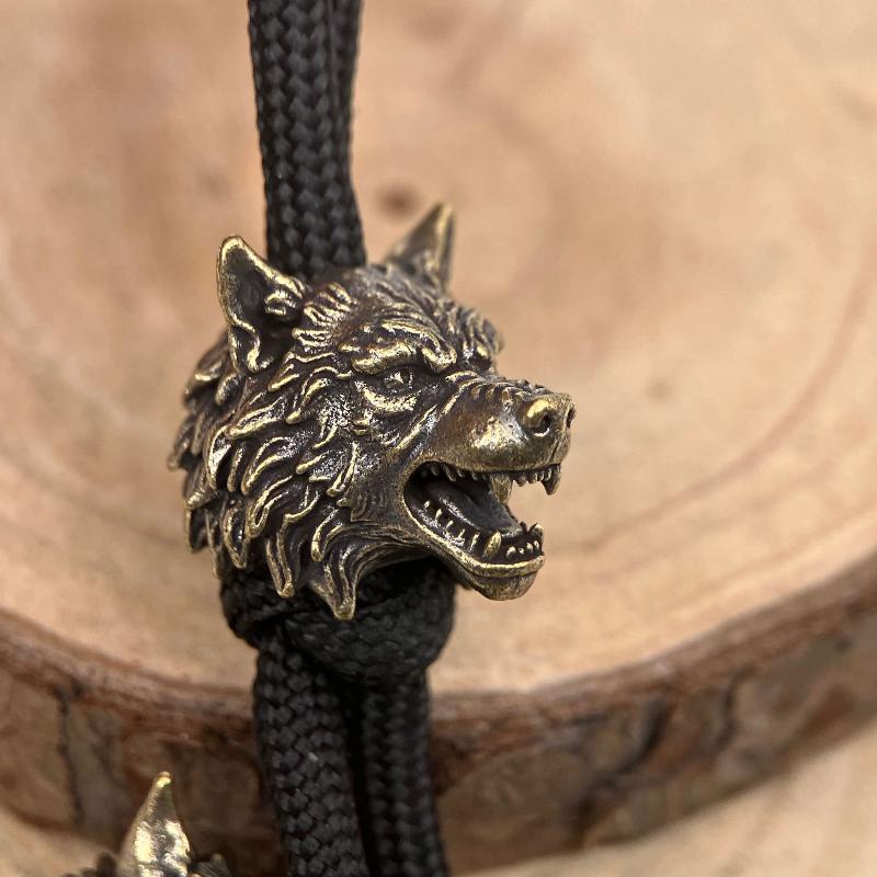 Handcrafted Brass Wolf Head Knight Beads Vintage Finished for DIY Paracord Bracelet Jewelry Making Holiday Craft Gifts