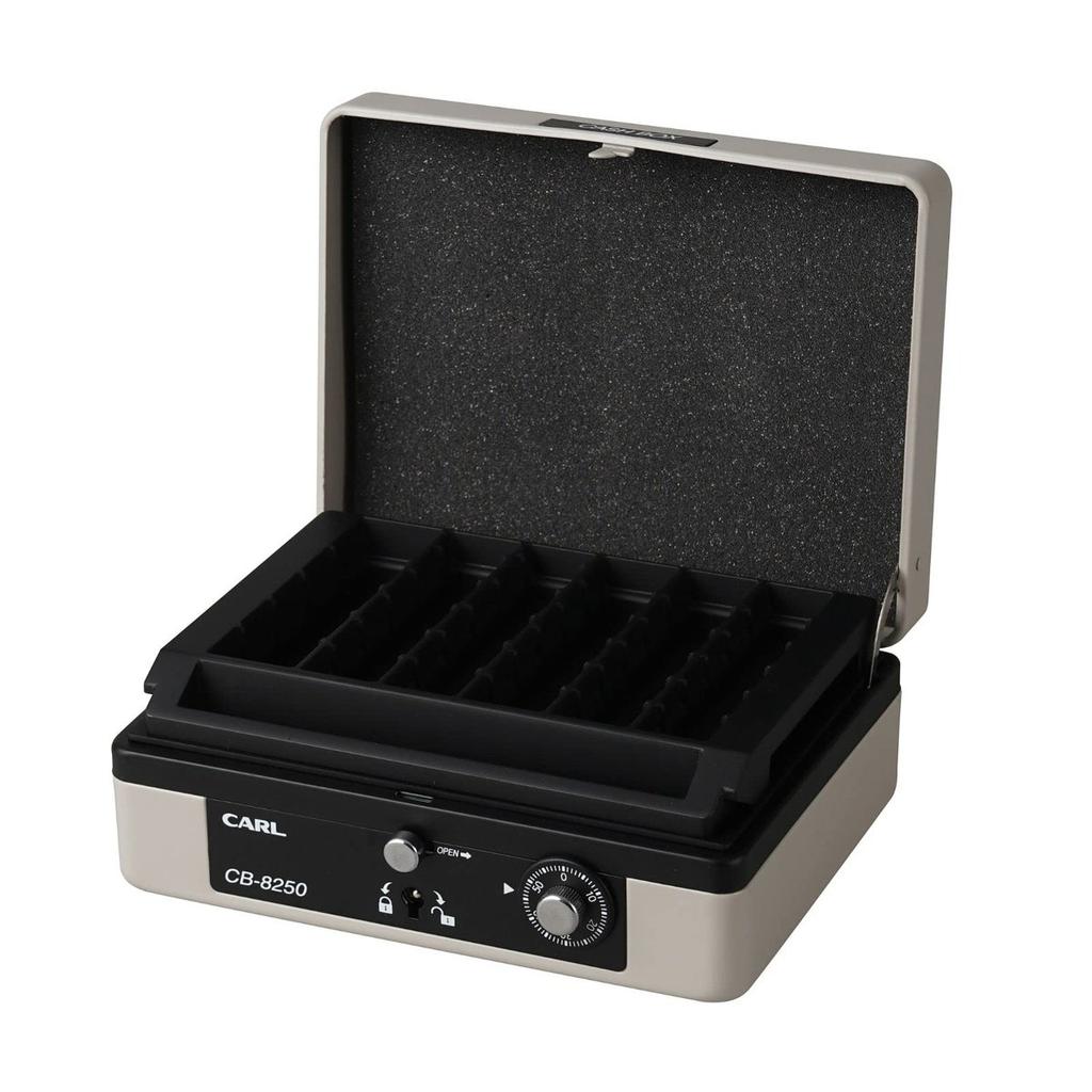 CARL Cash Box A6, Grey, Coin & Note Storage with Double Lock System