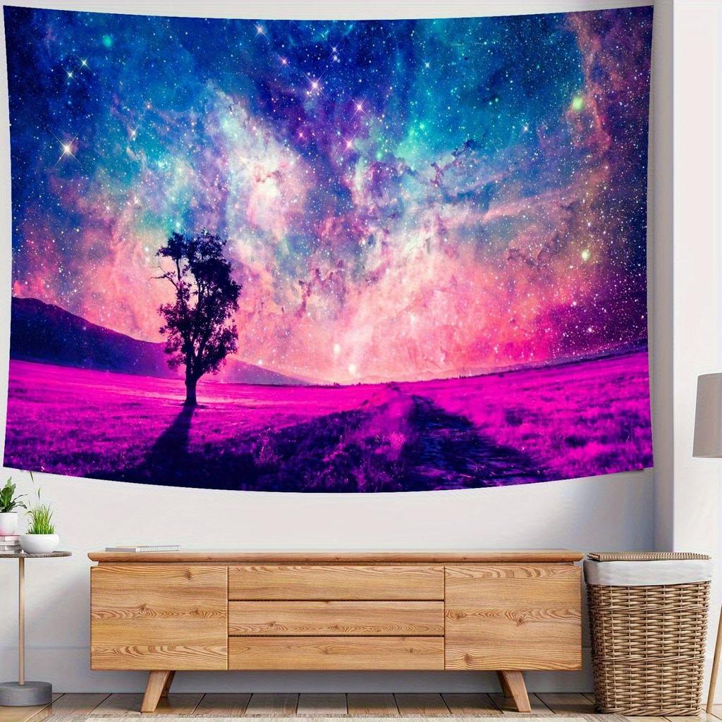 1pc for galaxy Starry Night Tapestry Wall Hanging  Vibrant Pink  Purple Celestial Scene Durable Peach Light Beige Polyester