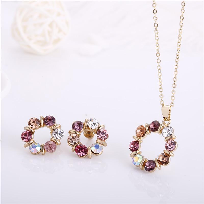 Colorful Gem European & American Style Circle Necklace & Jewelry Set