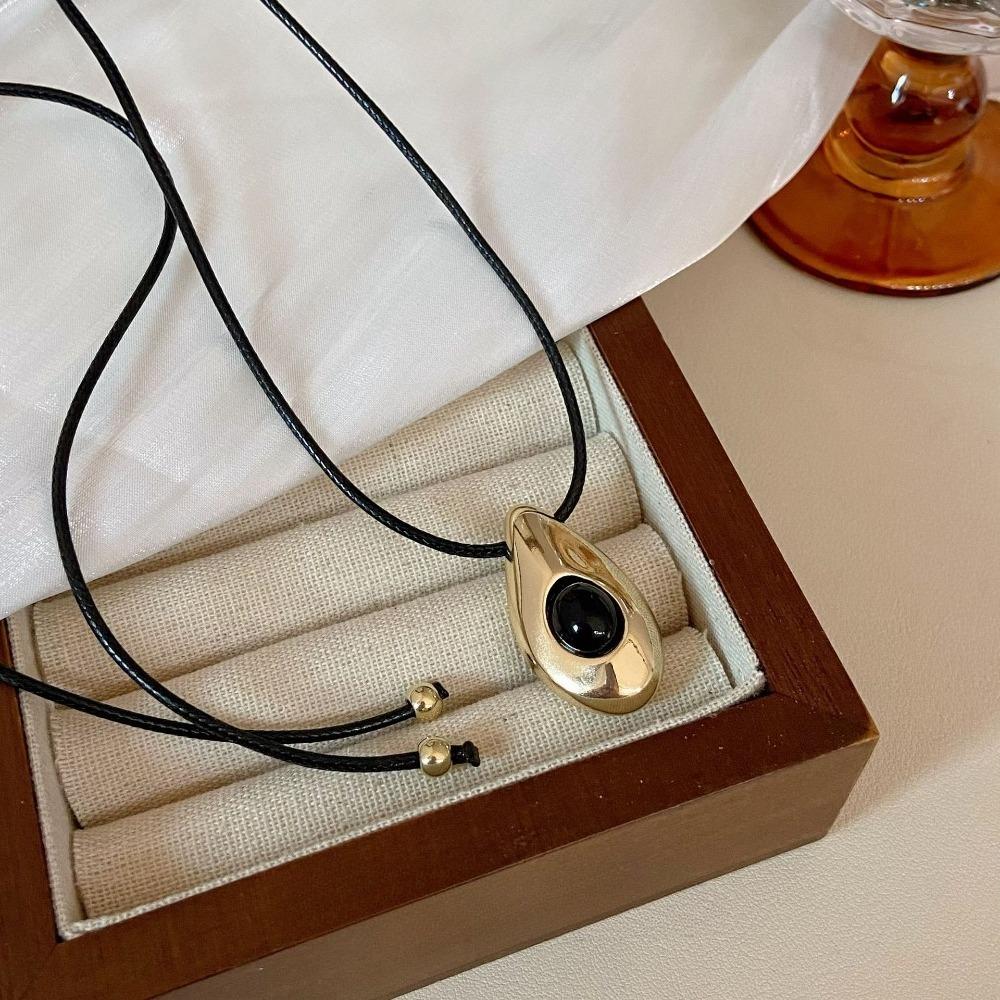 New Personalized Design Metal Water Drop Long Leather Rope Pendant Necklace for Women Charm Trendy Party Collar Jewelry Gift