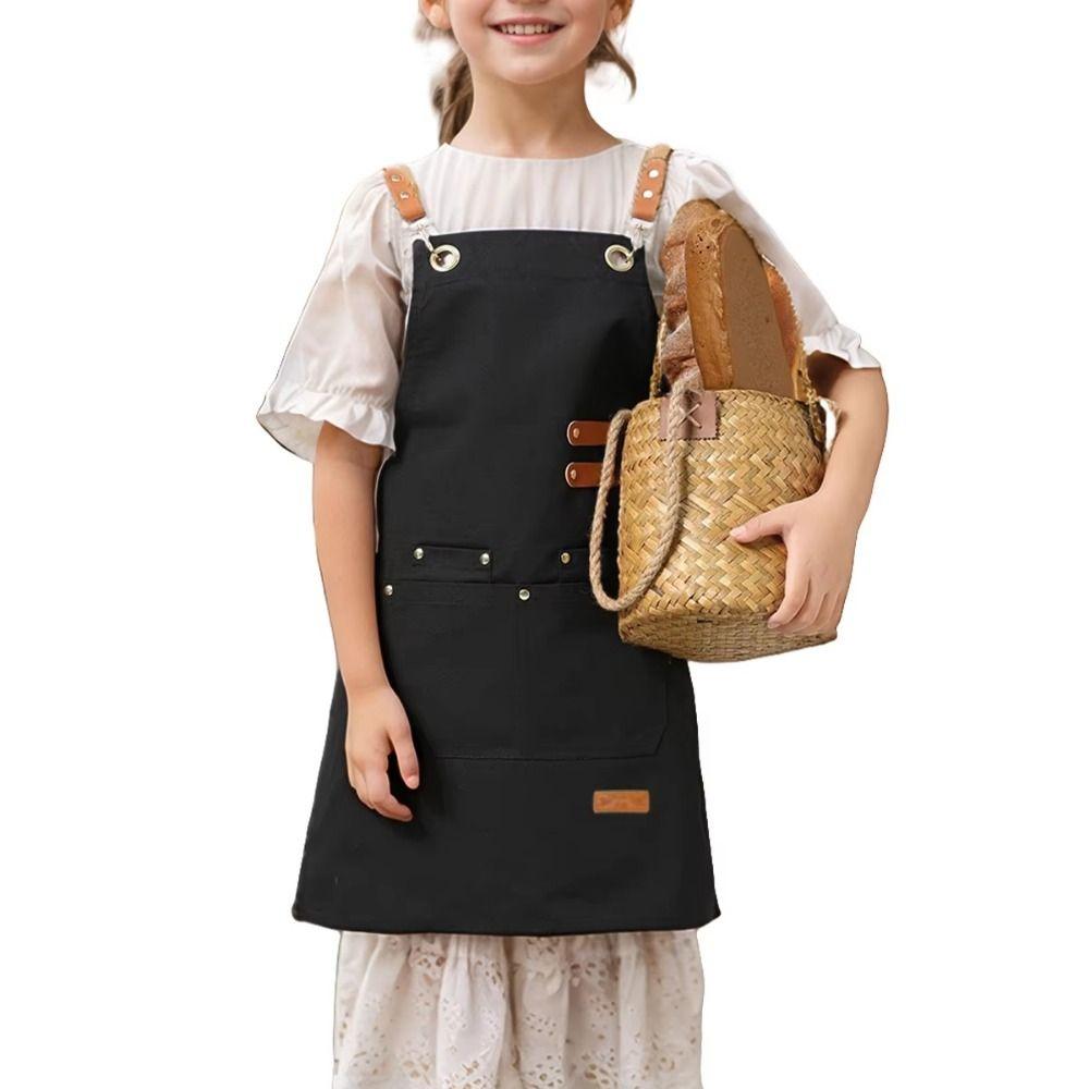 Minimalist Children's Canvas Apron Solid Color Kids Chef Costume Restaurant Work