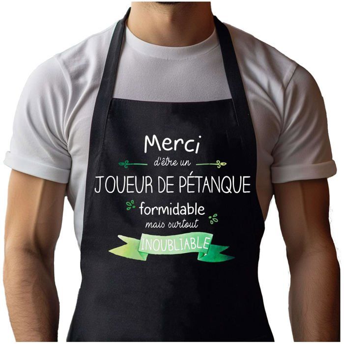 Tablier de cuisine - Merci Joueur de Pétanque Inoubliable Homme - Noir - Coton - Impression bretonne