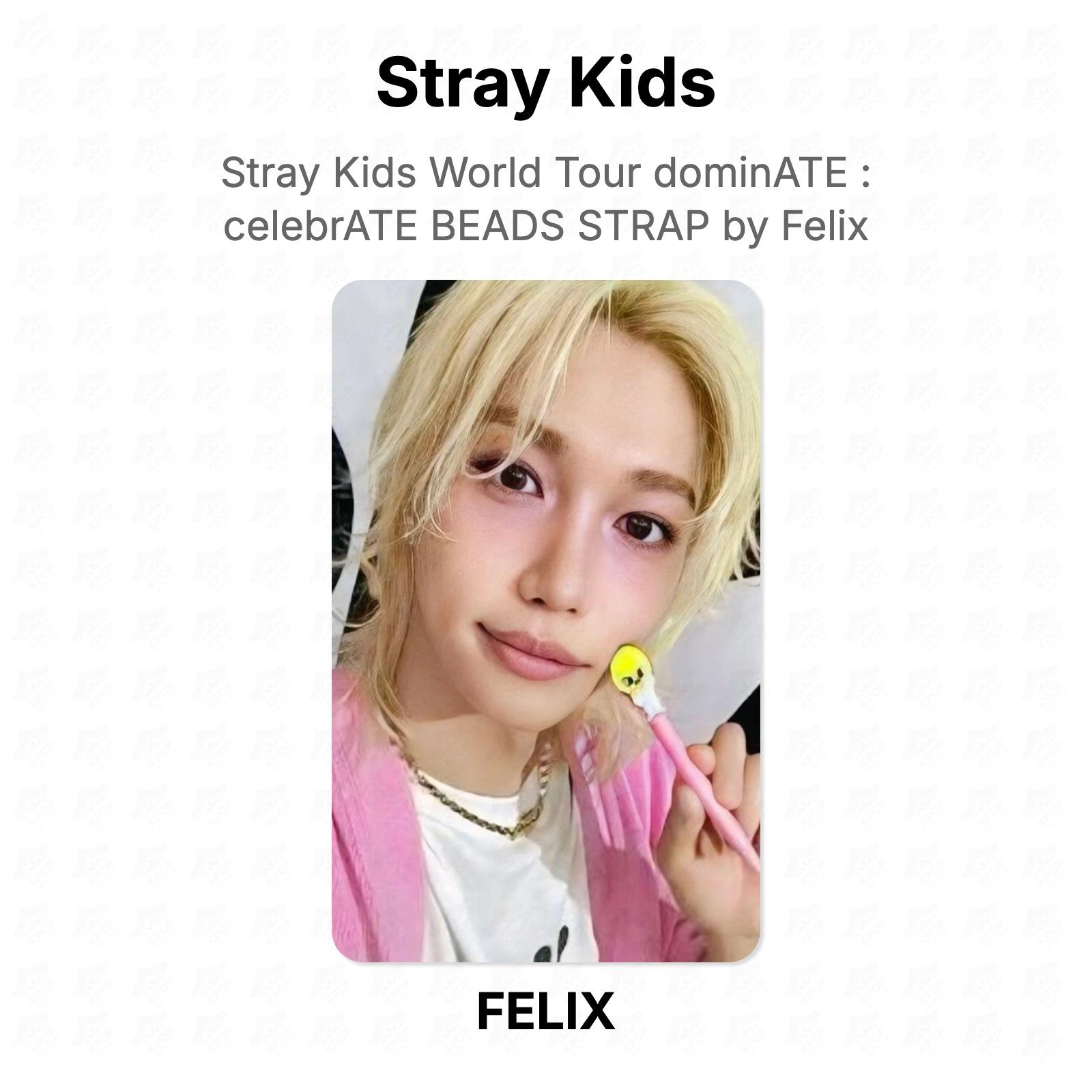 Stray Kids FELIX World Tour dominATE : celebrATE BEADS STRAP by Felix Official Photocard FELIX