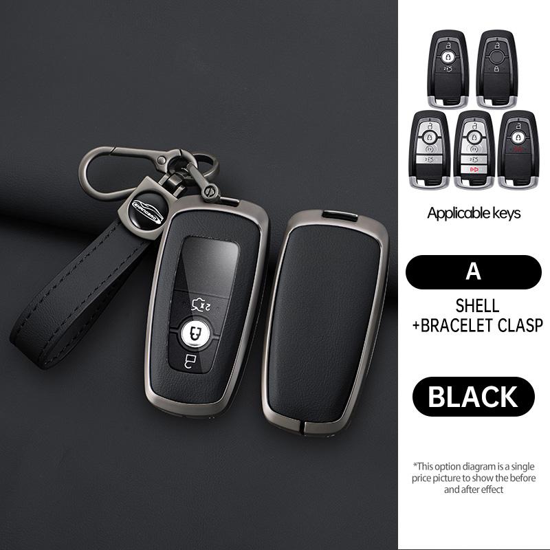 Zinc Alloy Leather Car Key Case For Ford Fusion Edge Mustang Explorer Expedition Mustang Ecosport Ranger F150 F250 350 Key Case