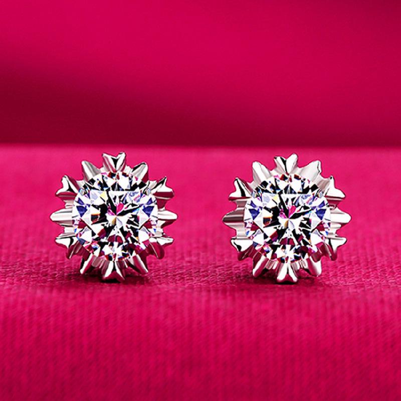 Moissanite Six-Claw Zircon Earrings, S925 Sterling Silver, Women's Fashion