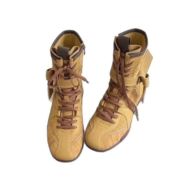 Verze z hovězí kůže~ Martinsovy boty s plochou podrážkou a vnitřním zvýšením výšky dámské 2025 nové boxerské boty matná kůže šněrovací krátké boty německé tréninkové boty