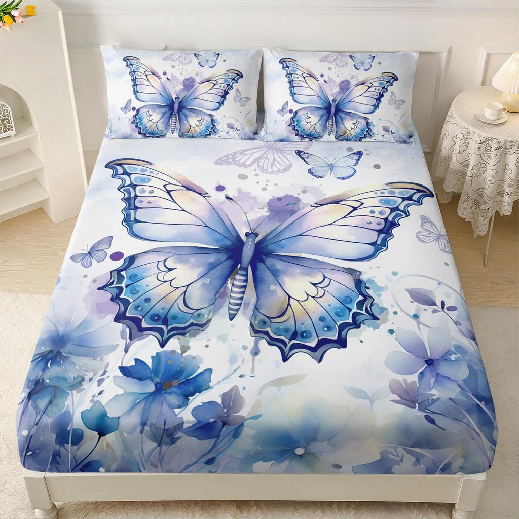 Beautiful Butterfly Pattern Mattress Three-Piece Digital Printing Mattress Bedding Set Adult Children