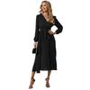2022 European & American Slim Fit V-Neck A-Line Dress with Belt & Pleated Long Sleeves for Women