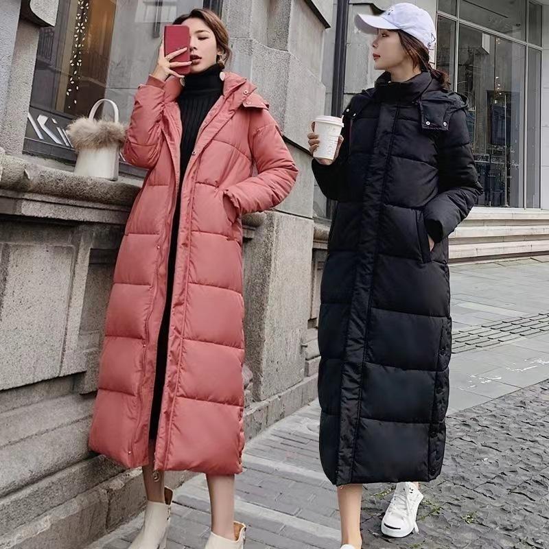 Women's Winter Over-the-knee Lengthened Thickened Warm Detachable Hooded Jacket Cotton Jacket