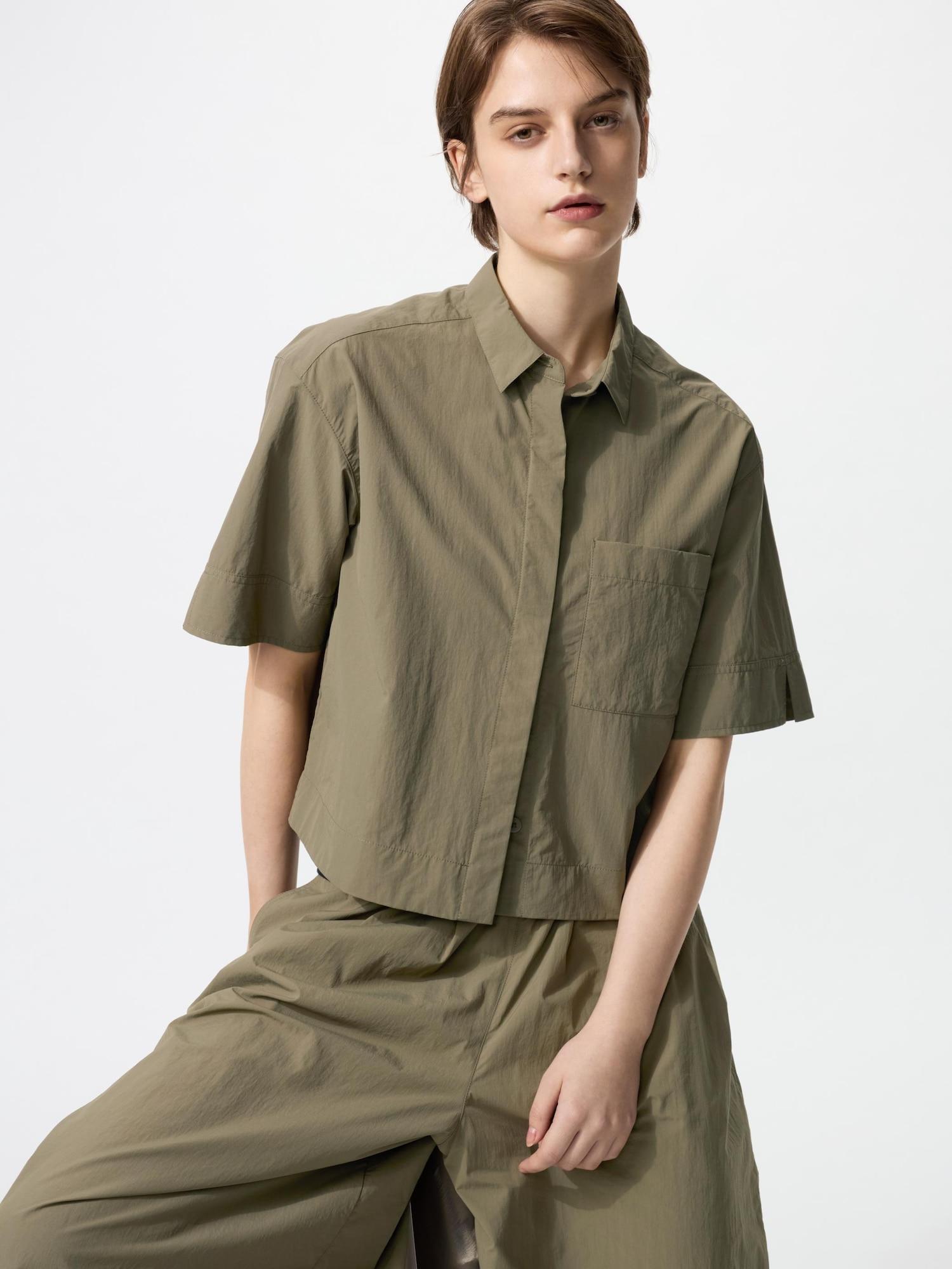 

Uniqlo Нейлоновая рубашка бокси с коротким рукавом Часть 5 56 OLIVE/WOMEN 3XL