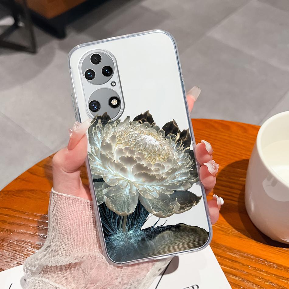 For Huawei P50 Pro P50E Phone Case Lucky Flowers Patterns Transparent Protective Funda For Huawei P 50 Soft TPU Silicone Bumper