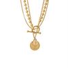 New 316L Stainless Steel Geometric Round Medal Pendant T Chain Multilayer Chain Necklace Necklace Ladies Wedding Accessories