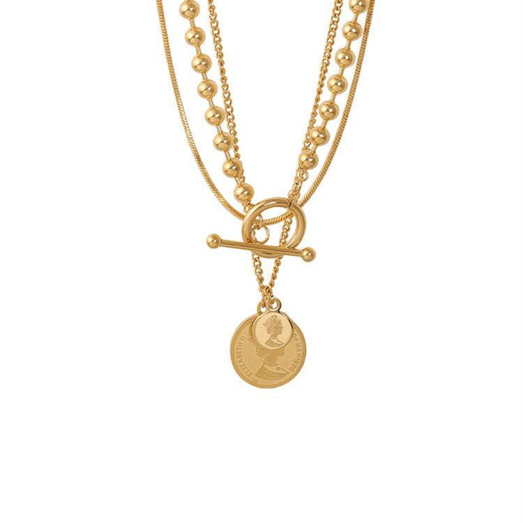 New 316L Stainless Steel Geometric Round Medal Pendant T Chain Multilayer Chain Necklace Necklace Ladies Wedding Accessories
