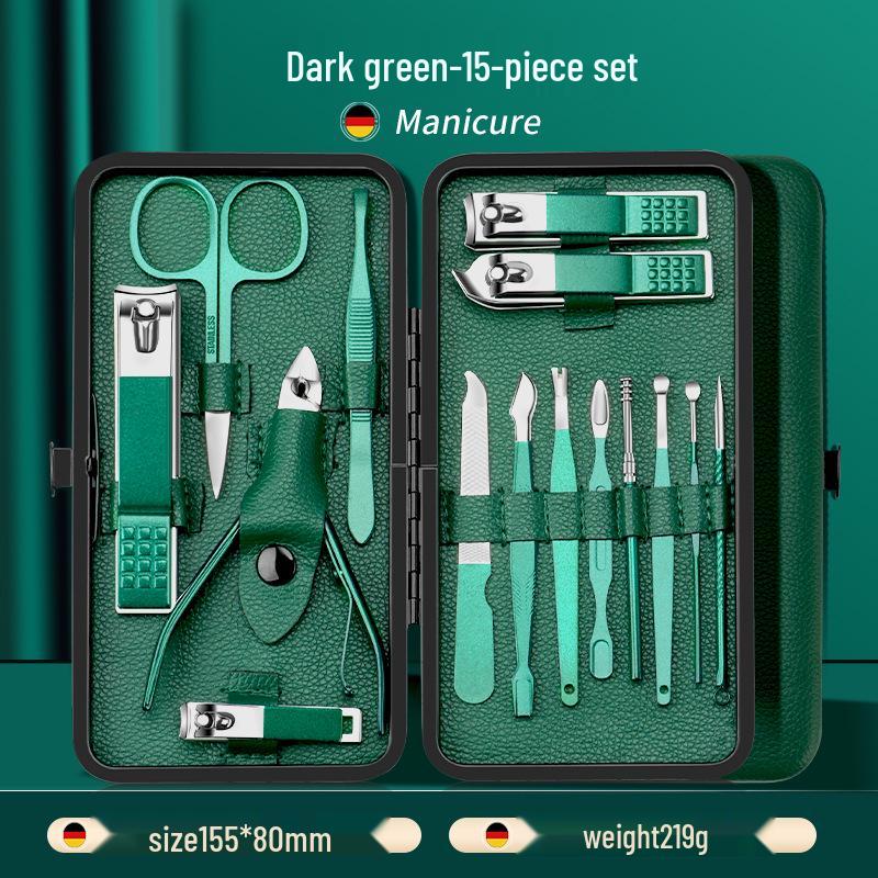 24-Piece Professional Dark Green Manicure Set with Nail Clippers & Scissors