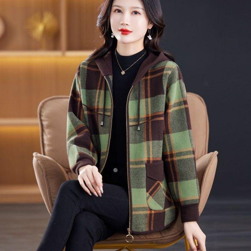 

Пиджак с застежкой-молнией и лацканами в клетку, элегантная длинная куртка с рукавами реглан и косыми карманами для осени и зимы, женская одежда 2XL recommends 130-69.5kg