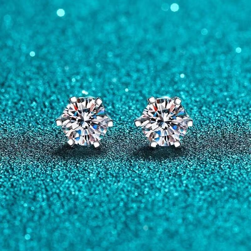 0.3-2CT Moissanite Earrings 925 Silver Round Cut Stud Earrings Piercing Earrings for Men and Women Fine Jewelry