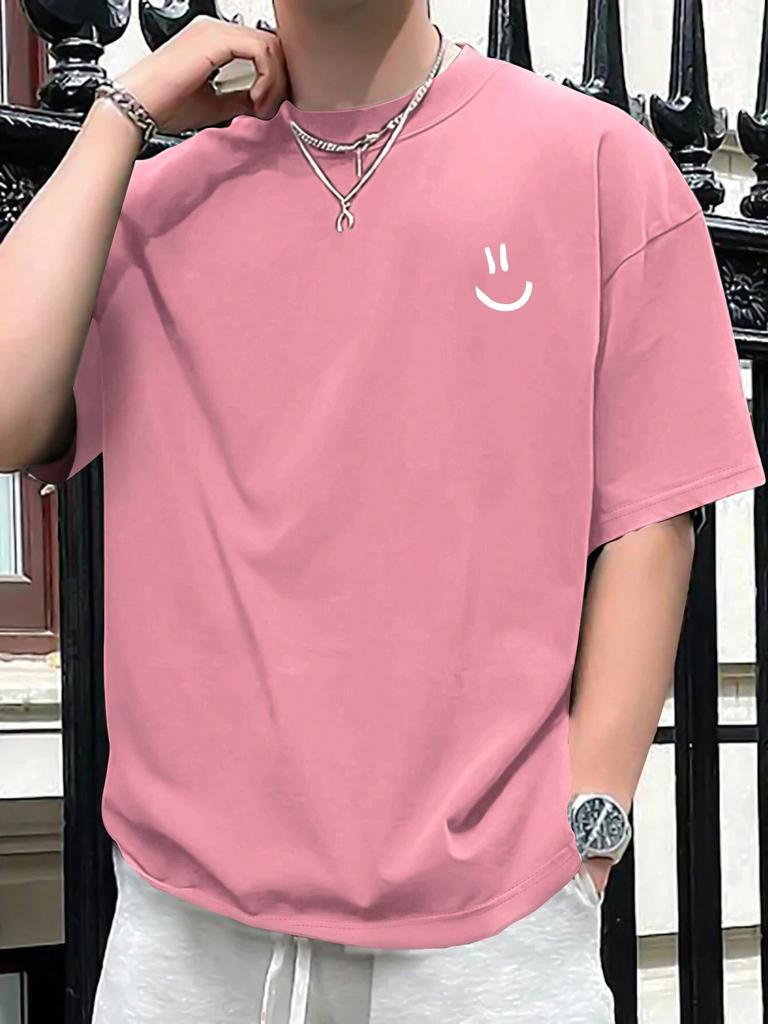 Manfinity Hypemode Men's Crew Neck Short Sleeve Plain Casual Face Printed Comfortable T-Shirt